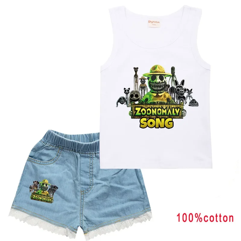 ZOONOMALY-Conjuntos de verão para meninos e meninas, colete sem mangas, camiseta, shorts, fantasias de aniversário, fantasias infantis, desenhos animados