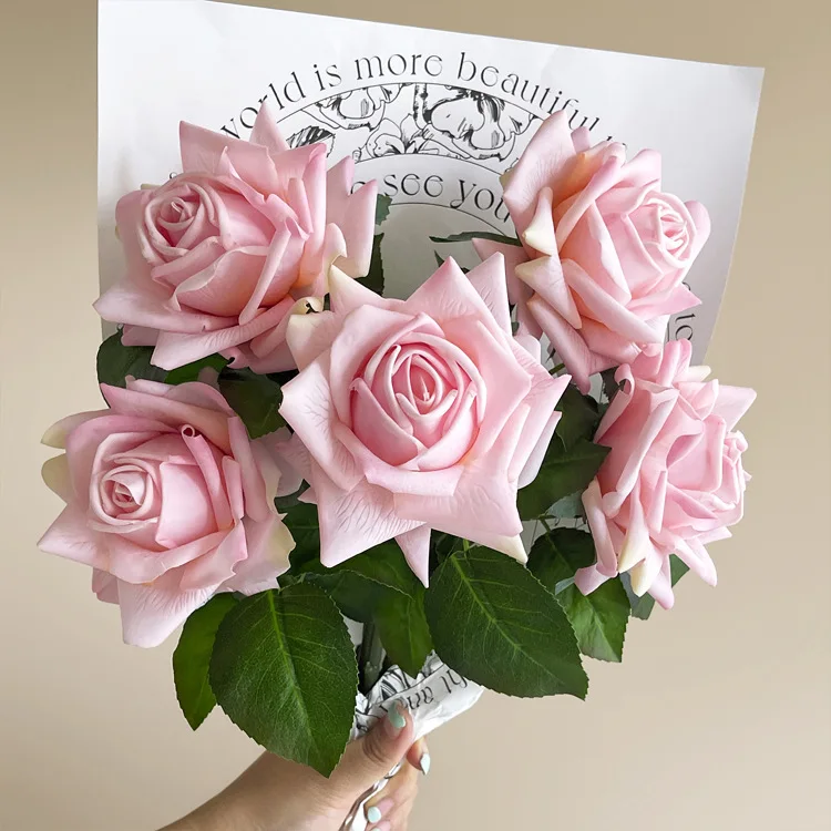 5pcs Premium Real Touch Moisturizing Artificial Rose Bouquet Mariage Wedding Party Home Decor Flower Arrangement Festival Gift