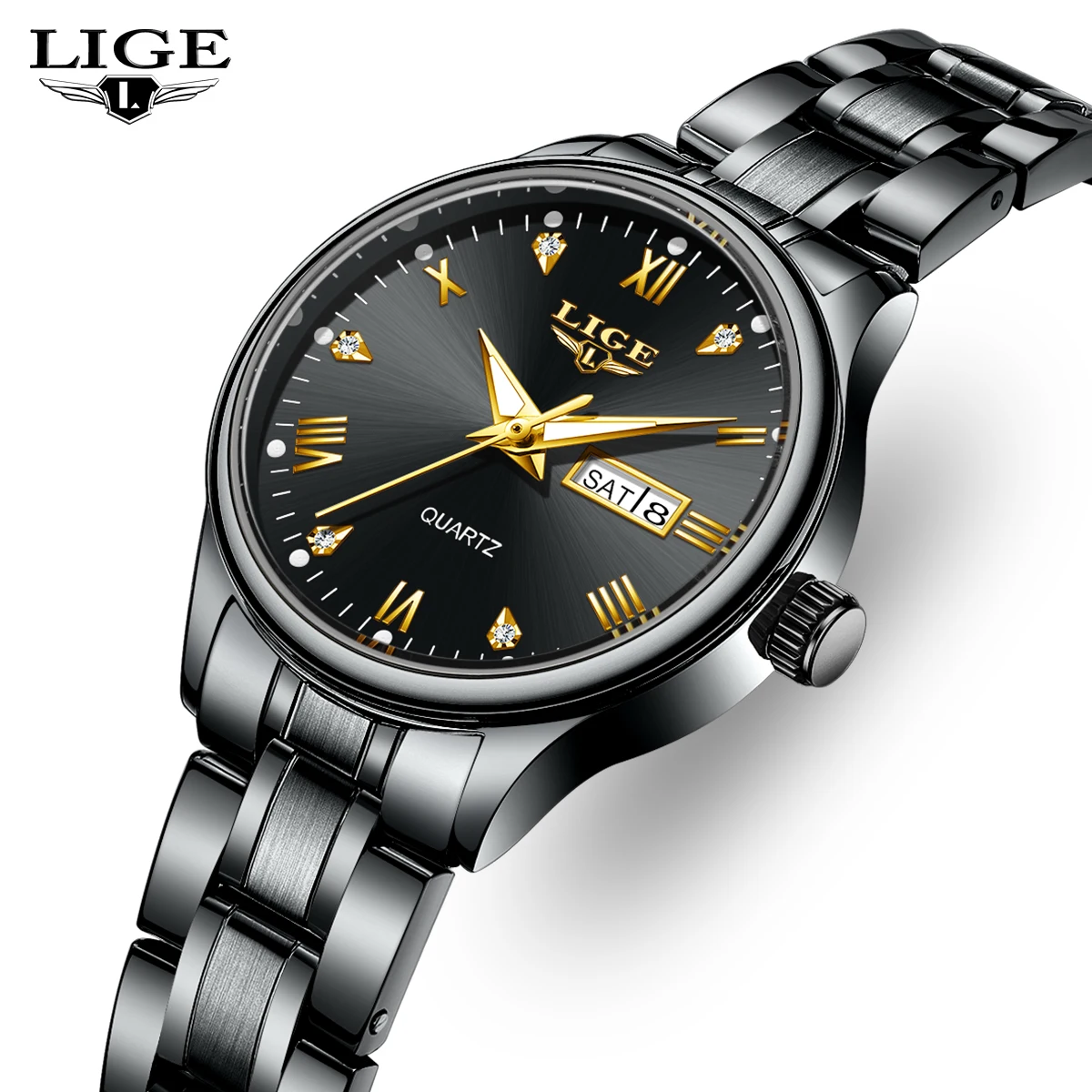 ساعة LIGE Top Band Woman الكلاسيكية للأعمال الماسية بتقويم مقاوم للماء للسيدات ساعة يد كوارتز أصلية للنساء