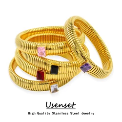 Stainless Steel Elastic Snake Shaped Zircon Bracelet Vintage Gold Color Exquisite Hip Hop Punk Bangle for Women Girls YS156