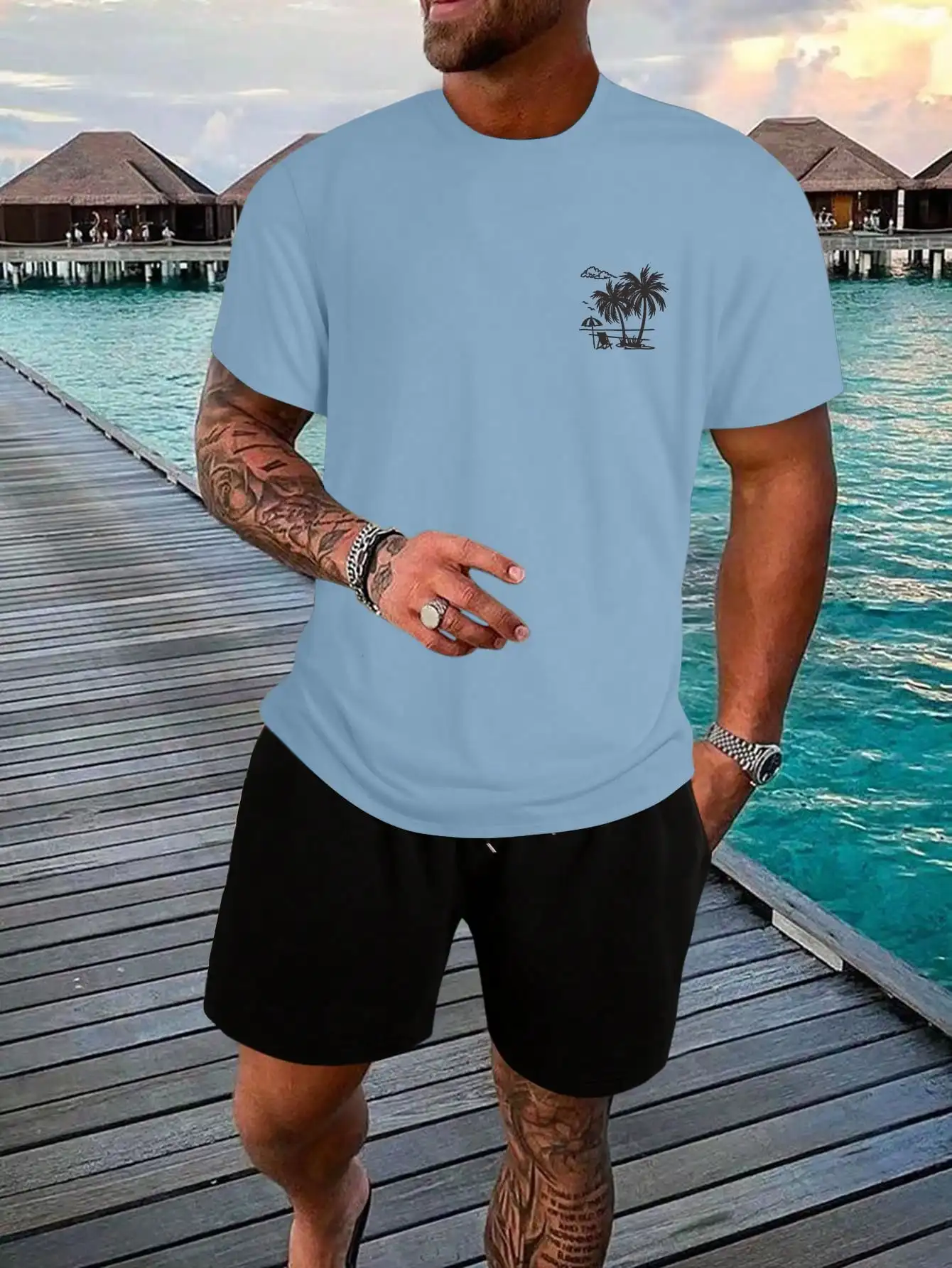 ME2-MA1 T-shirt à manches courtes de voyage petite icône de couleur unie et objectifs fixés pour l'été 2024 nouveau Hawaii plage séchage rapide st