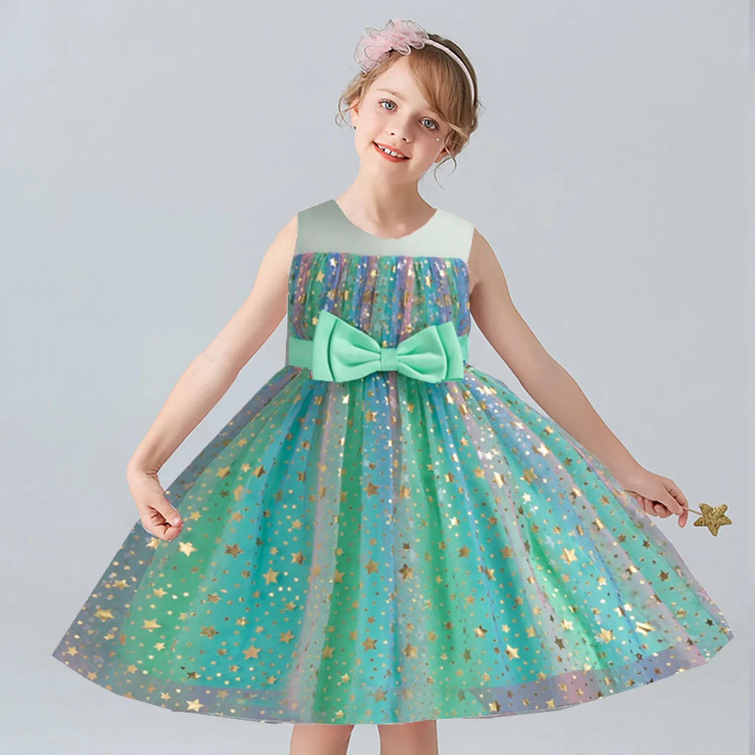 

LSYXH Little Big Girls 2-10 Years Shiny Star Flower Girl Birthday Pageant Party Holiday Dress