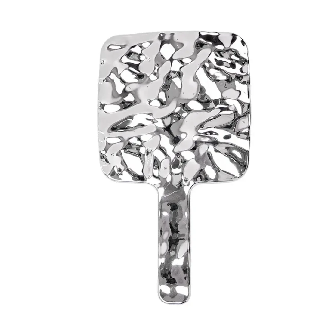 Portable Vintage Handle Makeup Mirrors Beauty Square Hand Small Make Up Mirror Liquid Shape Electroplated Square Makeup Mirrors