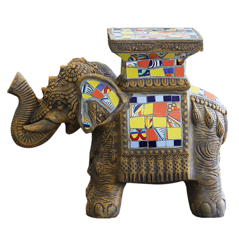 FRP elephant flower tray flower stand, garden landscape ornament, painted ceramic mosaic process