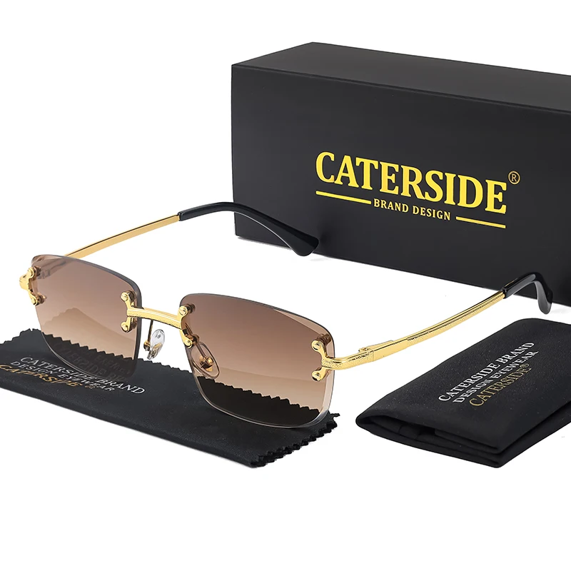 CATERSIDE Retro-Sonnenbrille mit randlosem Metallrahmen und Farbverlauf für Herren, Punk-Luxus-Damenbrille, kleine rechteckige Sonnenbrille – Detail 13