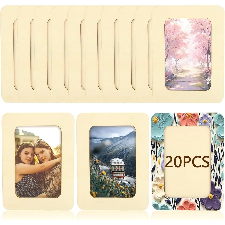 

20 PCS Wooden Picture Frames for Crafts DIY Wood Picture Frames Unfinished Solid Wood Photo Picture Frames for 4 x 6 In Photos