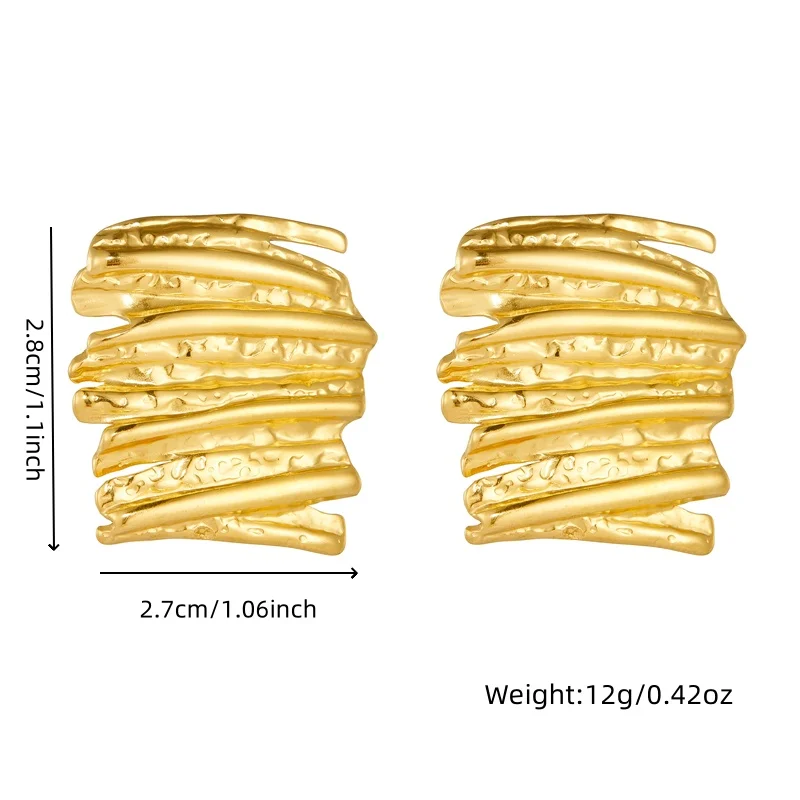 DIEYURO 316L Stainless Steel Wrinkled Texture Irregular Geometric Golden Earring Design Fashion New Ear Decoration Jewelry Gift