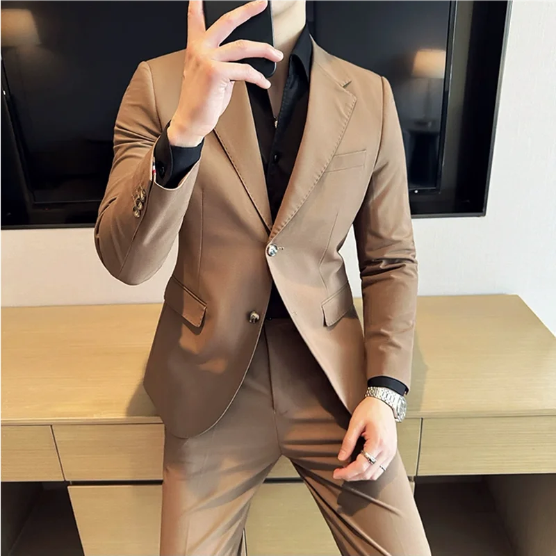 (Jacket+Pant) Plus Size 7XL-M Men Suit Formal Business Work Wedding Stage Tuxedo Fashion Men Slim Social Formal Suit 2Pcs