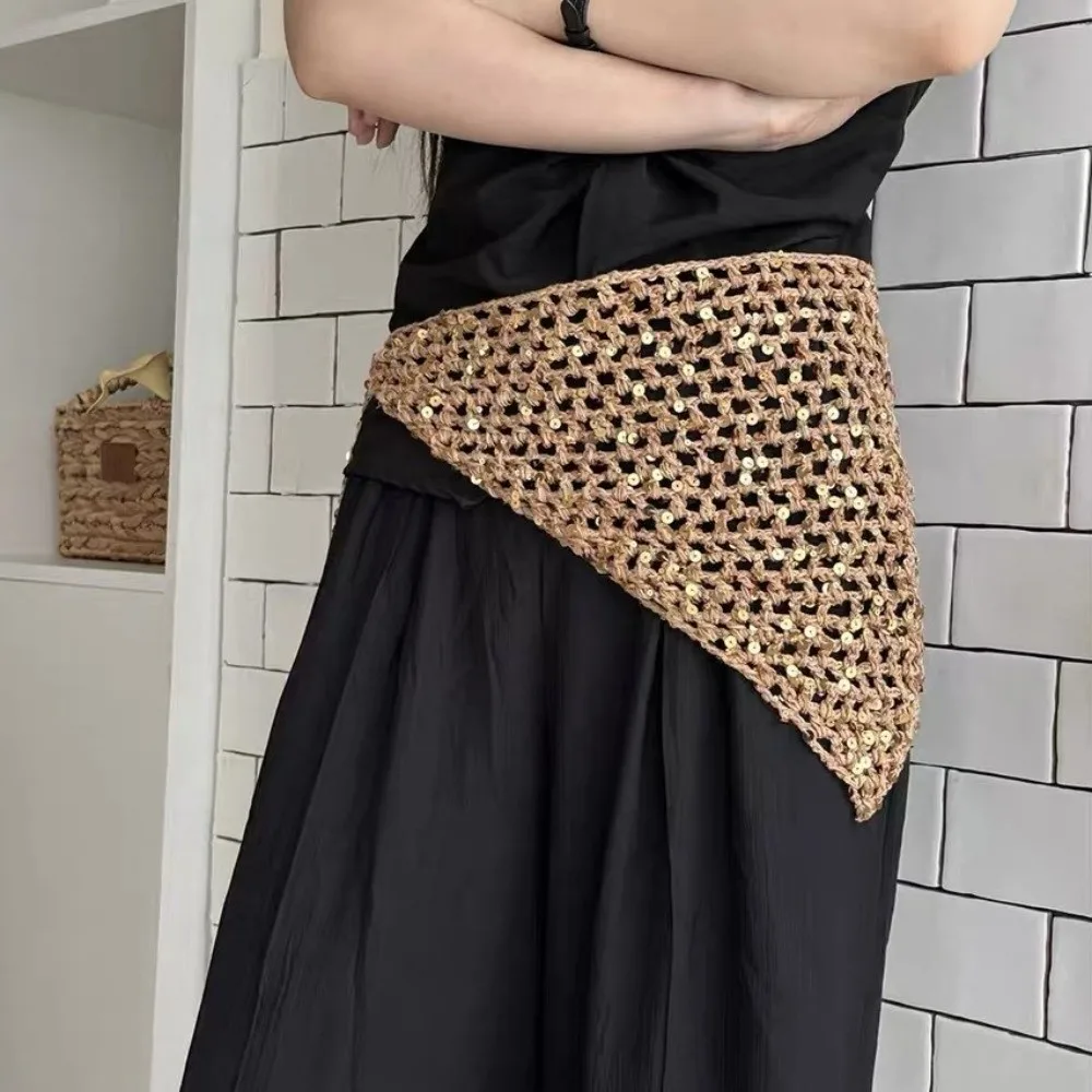 

Sequined Triangular Scarf Bohemian Multi-functional Tassel Knitted Triangle Scarf Ethnic Style Korean Style Crochet Headscarf