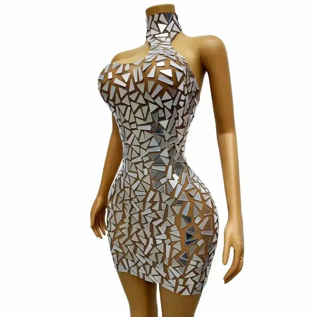 

Stunning Women Party Birthday Sequins Short Dress Sexy Backless Nightclub Stage Performance Queen Costume