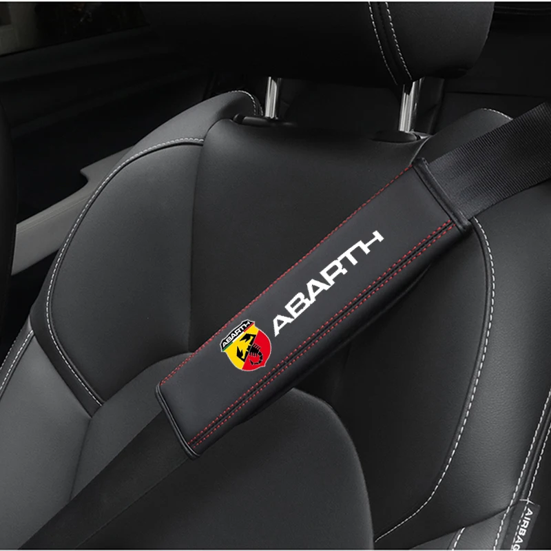 2Pcs Leather Car Safety Belt Shoulder Cover Pads For Abarth Punto 124 125 500 595 695 500C 500X 5CC Fiat Viaggio Car Accessories