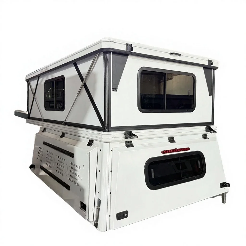Lightweight All Aluminum Hard Pop-up Truck Camper with External Storage and Roof Rack