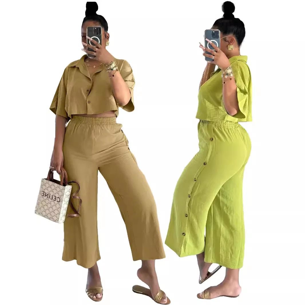 

New women's wide leg cropped pants summer casual two-piece set
