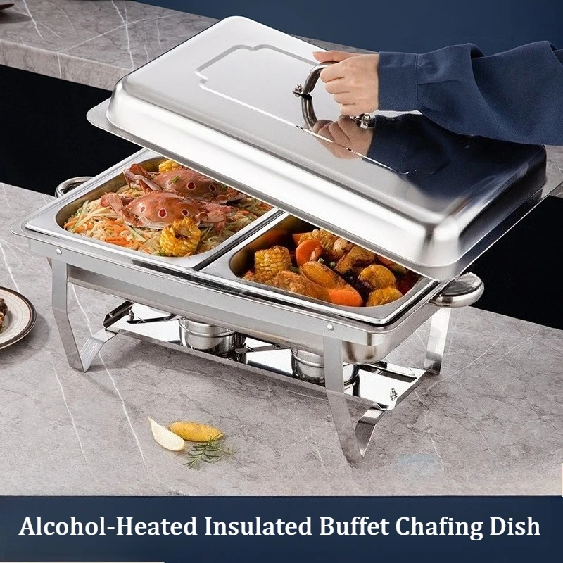 Foldable Thick Stainless Steel Chafing Dish Alcohol Heated Food Warmer for Hotel Buffet Party Banquet