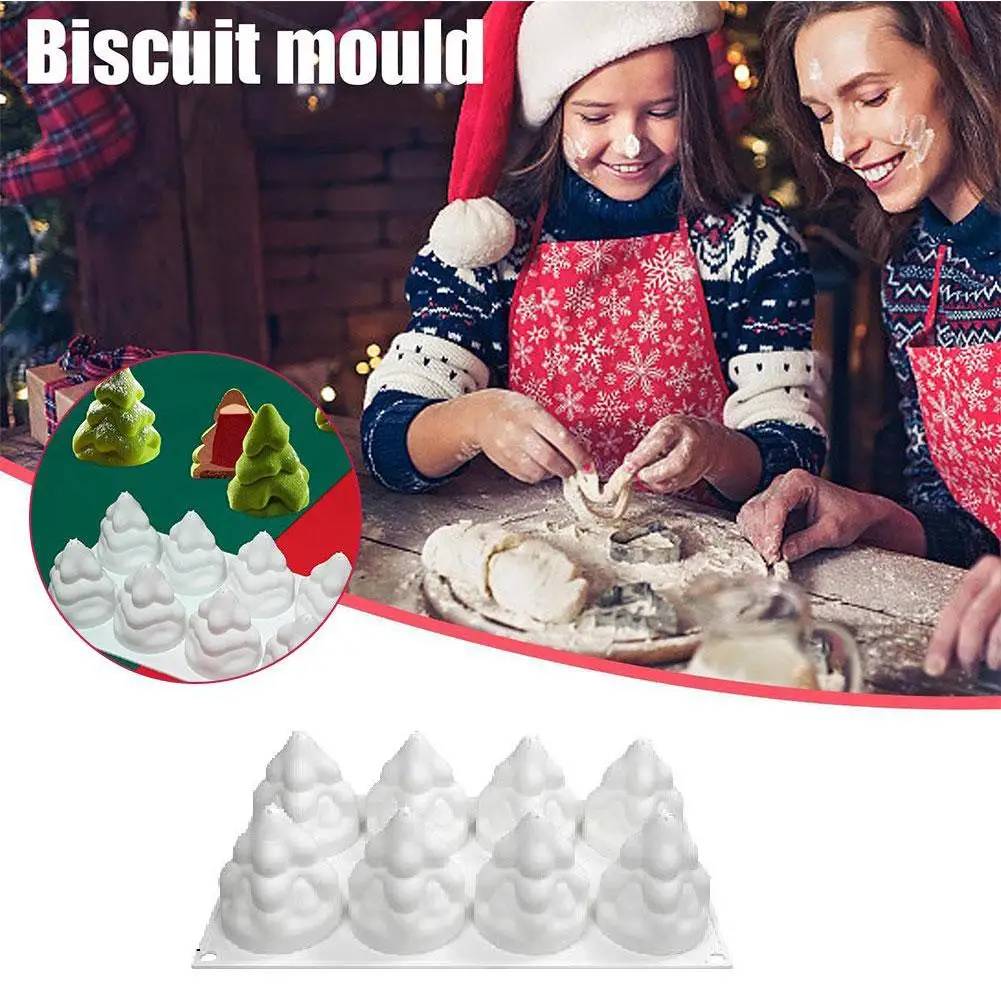 8 Holes Christmas Tree Chocolate Cake Baking Tool Festival Candy Stack Biscuit 3d Mold Party Jelly Silicone White Ice Tray U7k5