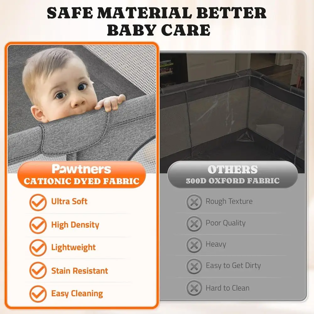 Portable Folding Playpen for Kids: 50 x 50 x 27, Outdoor & Indoor Play Area, 50PCS Ocean Balls, 4 Handles