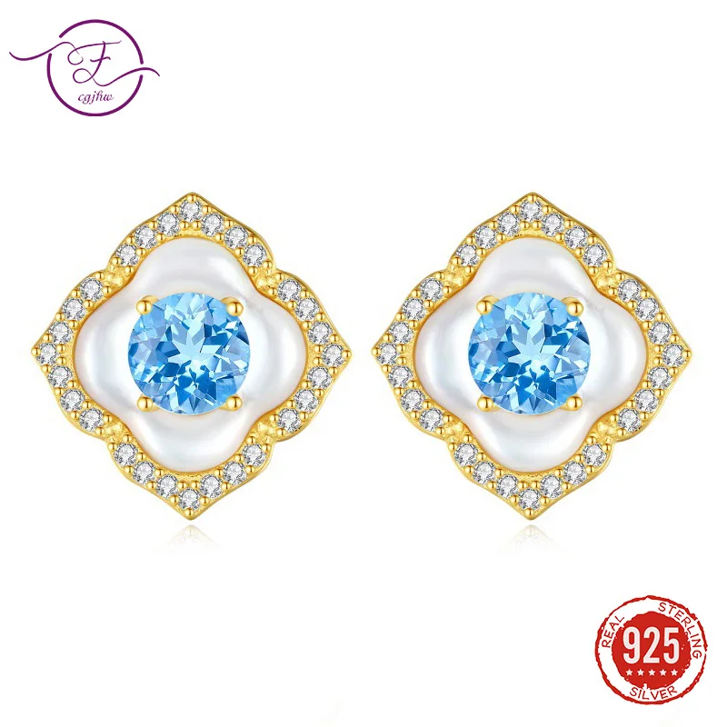 

Винтажные серебряные серьги-гвоздики S925 с перламутром для женщин, серьги-гвоздики с натуральными кристаллами, роскошные изысканные ювелирные изделия для банкетов FCGJHW