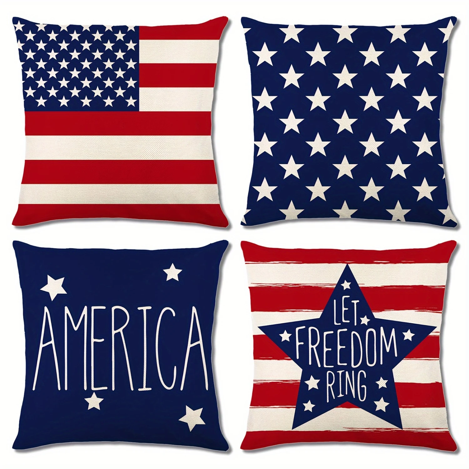 4pcs Patriotic Throw Pillow Covers 18x18 -  & Star Design - Independence Day Outdoor Cushion Cases for Sofa &  Decor Anuel Fnaf