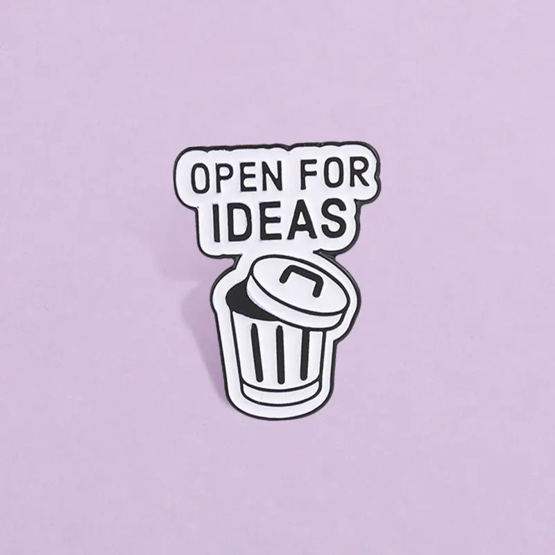 Funny Cartoon Trash Can Brooch Open For Ideas English Slogan Alloy Badges Creative Pins Decorative DIY Bags Clothes Hat T-shirt
