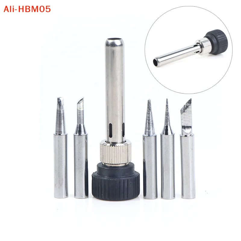 (HB05)For ESD 852D 936 937D 898D 907 HAKKO Iron Tip Cannula Casing And 5 X Solder Iron Tip Soldering Station Iron Handle Adapter