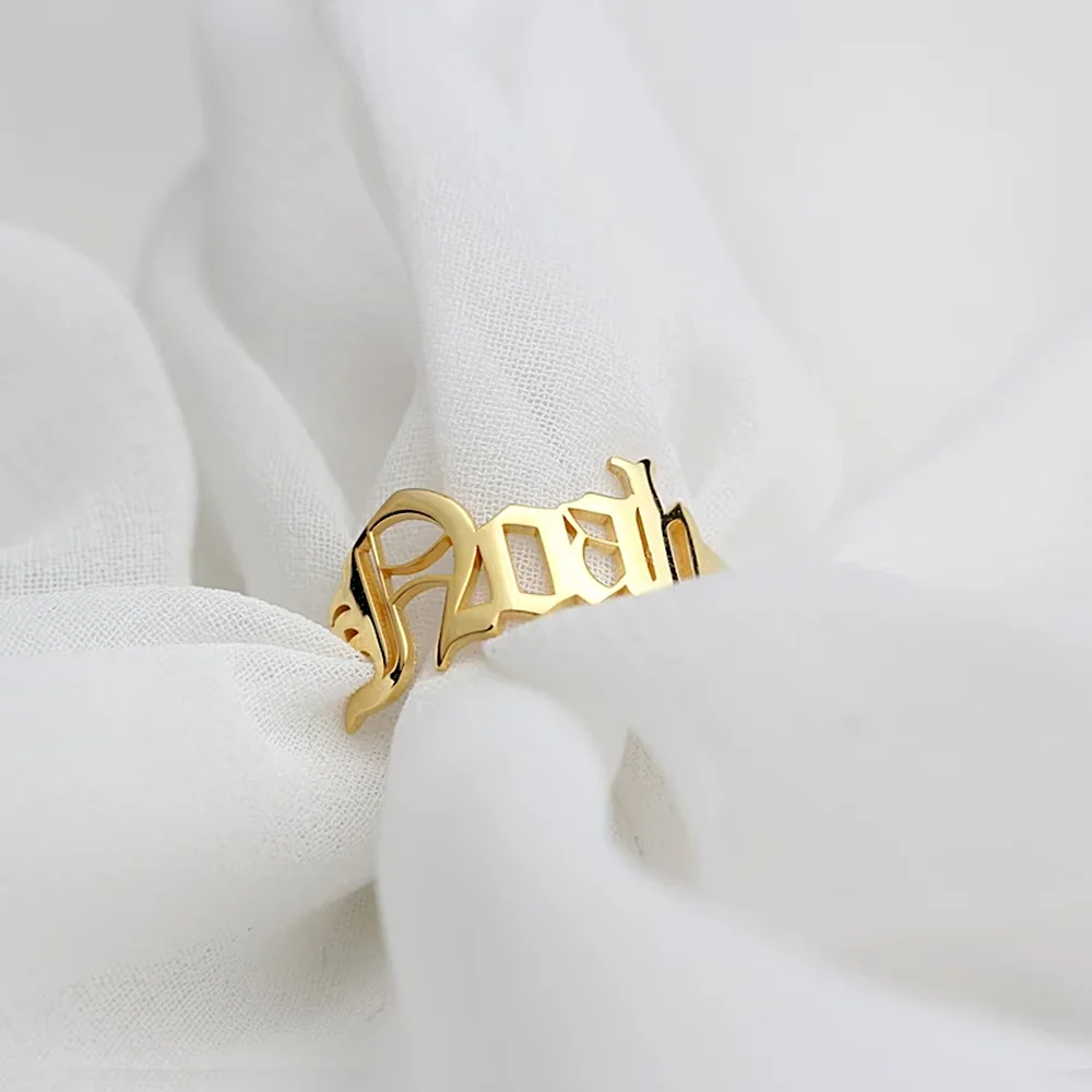 Anéis com nome personalizado para mulheres e homens, aberto, ajustável, número personalizado, data, aço inoxidável, joia dourada, presente, 18k, verdadeiro