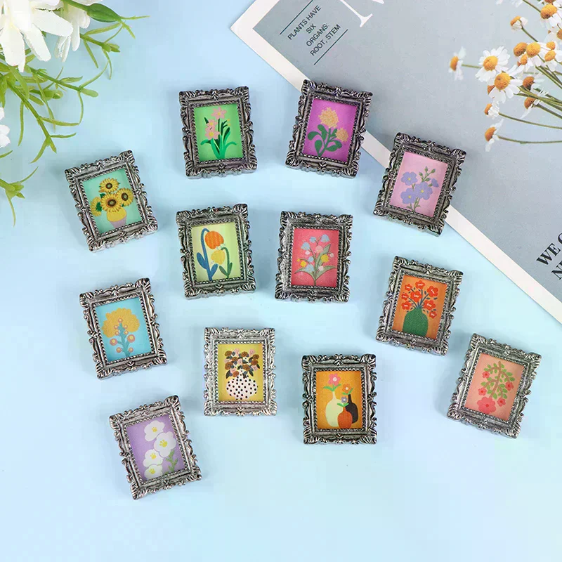 2pcs 1:12 Dollhouse Decoration Miniature Frame Mini Antique Manny Oil Painting Diy Doll House Accessories