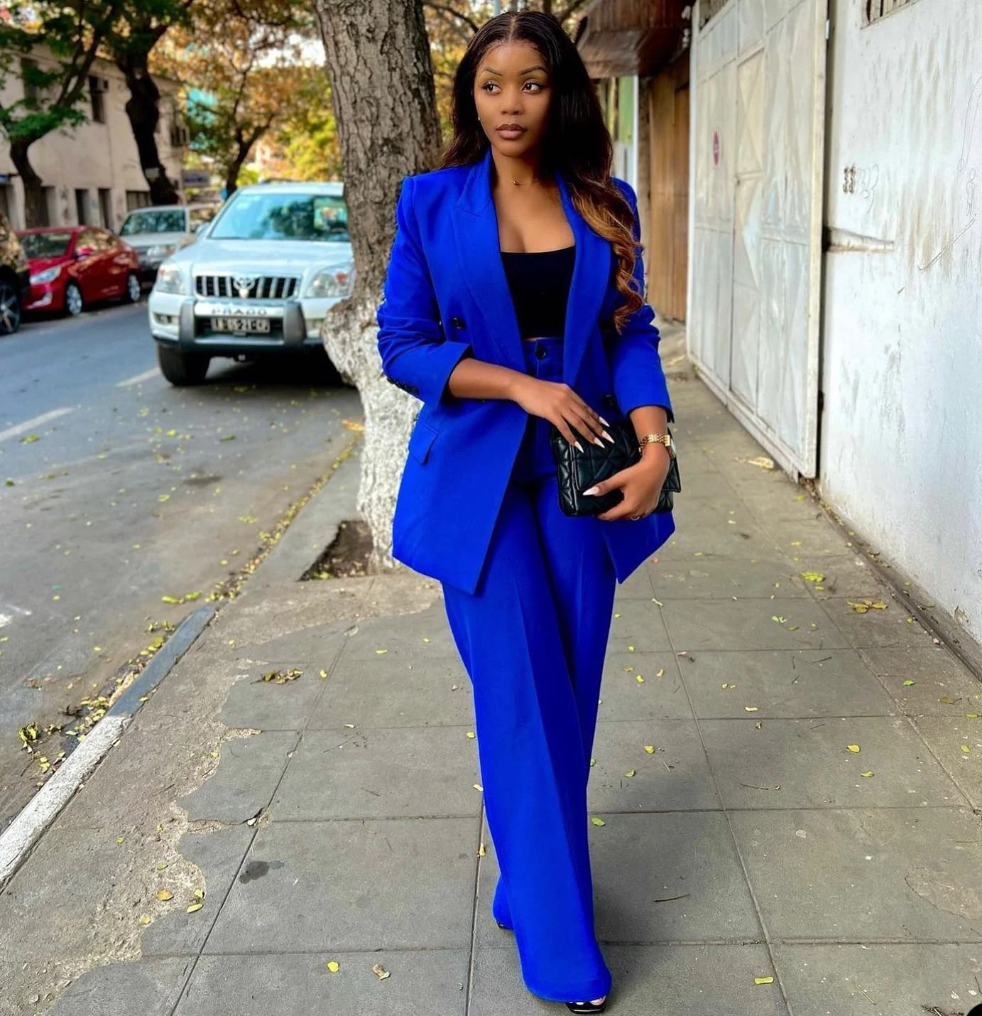 Elegant Royal Blue Women Suits Peaked Lapel Pocket Custom Made Blazers 2 Pieces Set (Jacket+Pants) Fashion Streetwear Daily Coat