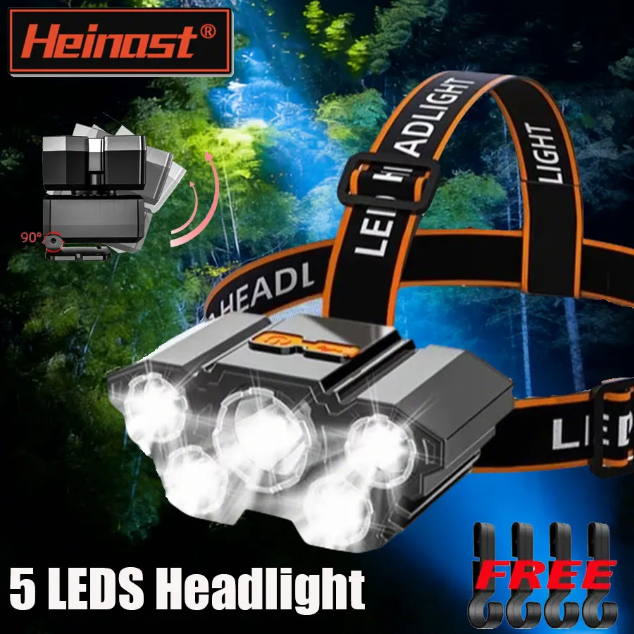 

Портативный 5-светодиодный мини-налобный фонарь, тактический фонарик, перезаряжаемый сильный налобный фонарь, налобный фонарь для кемпинга, приключений, рыбалки, велоспорта