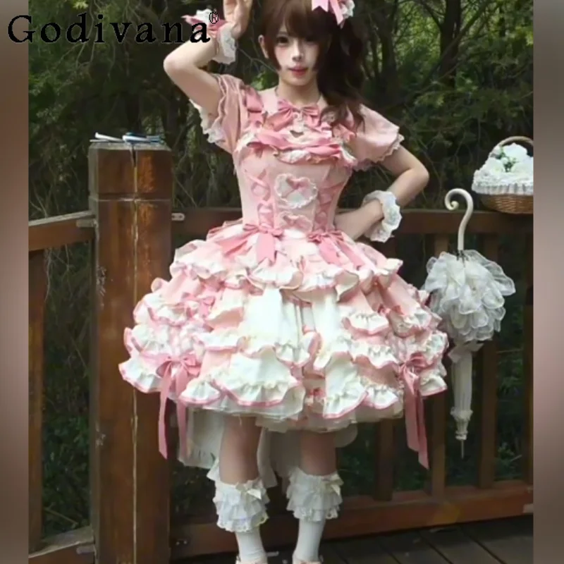 Sweet Cute Pink OPLolita Heavy Industry Gorgeous Princess Dress Fashion Versatile Age Reduction Peter Pan Collar Cake Dresses
