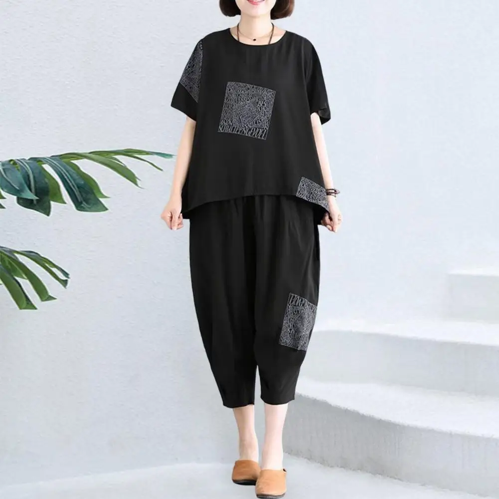 

Summer Girls T-Shirt Pants Suit Breathable Streetwear Stylish Adults Tee Sweatshirt Top Cropped Harem Trousers Kit