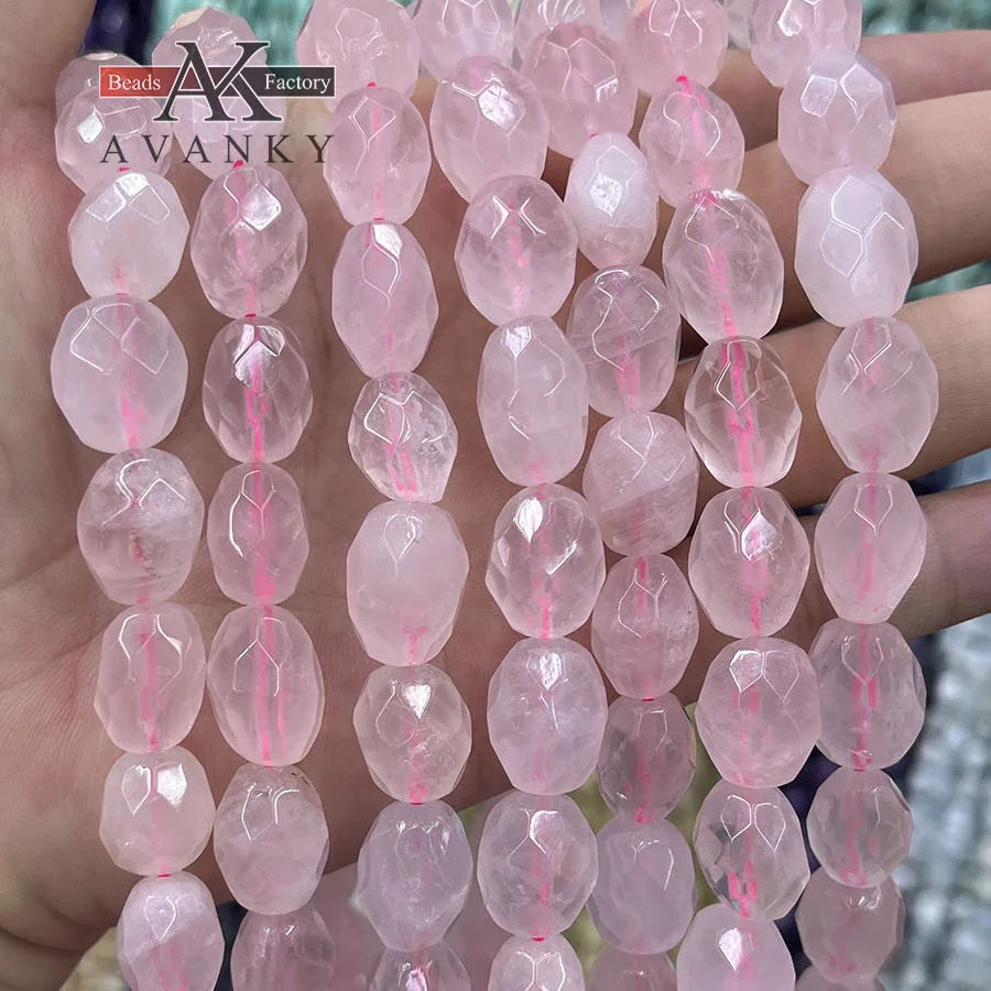 Natural Pink Crystal Conformal section Irregular Faceted Loose Beads For Jewelry Making DIY Necklace Bracelet 15''12-15mm