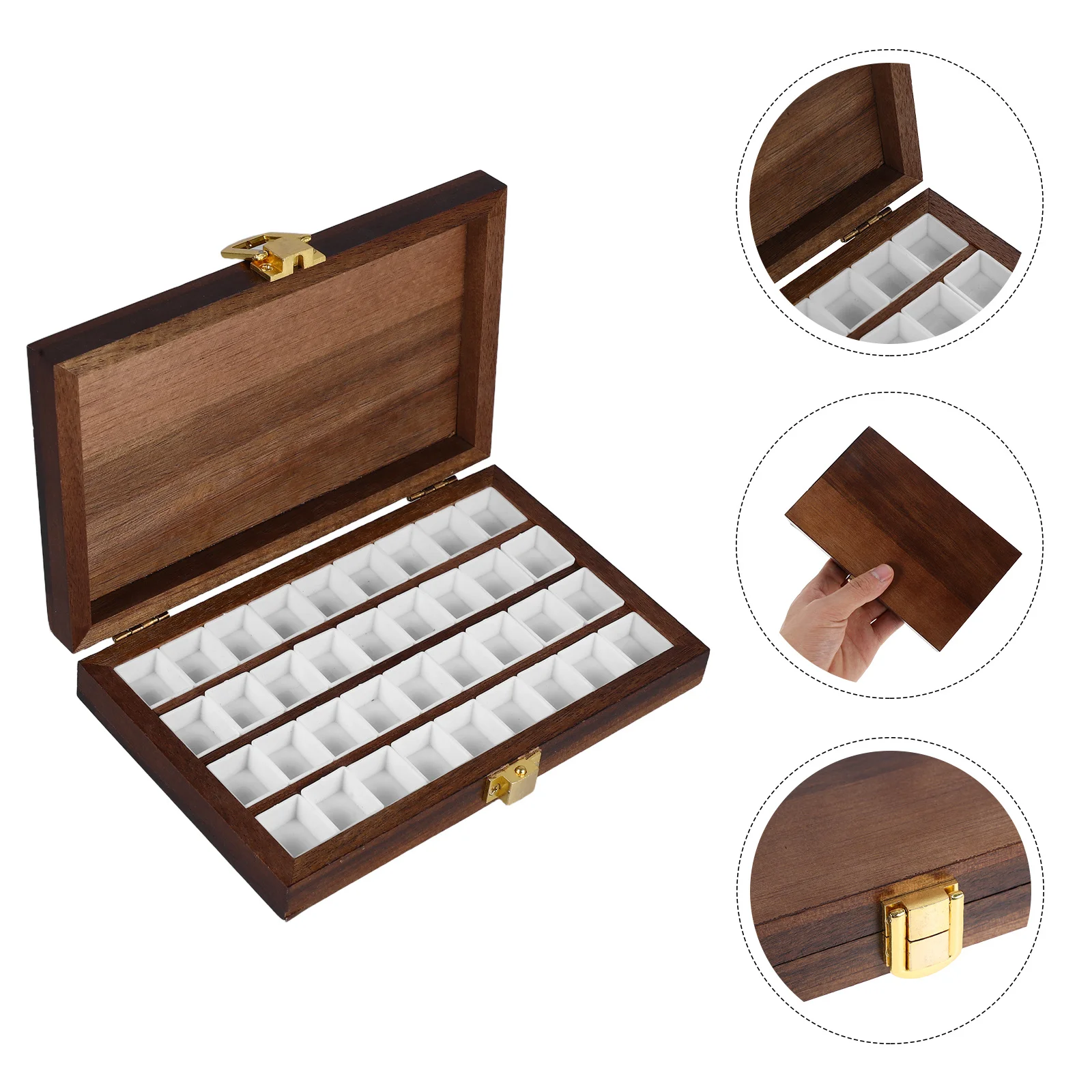 

1Set Wooden Watercolor Palette Box 36 Slots Empty Paint Palette for Mixing Travel Portable Watercolor Pans Artist Studio