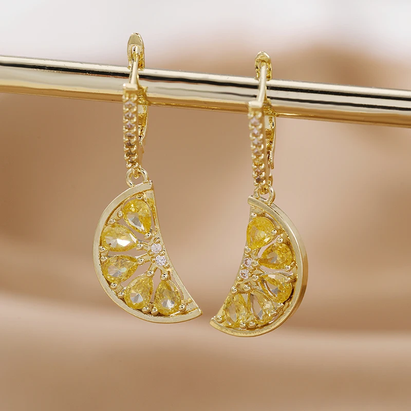 Exquisite Fashion Micro-inlaid Jewelry Lemon Fruit Earrings Classic Personality Gorgeous Stainless Steel Earrings