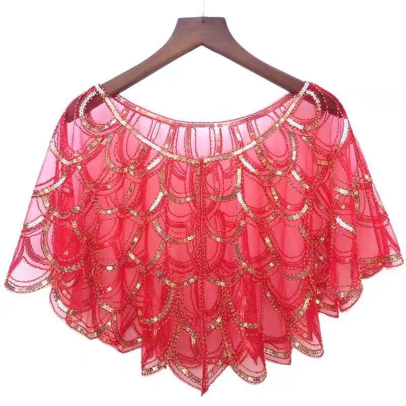 New Fashion Women\'s Vintage 1920s Shawl Beaded Sequin Bolero Flapper Evening Cape One Button Sequin Cover Up for Wedding Party