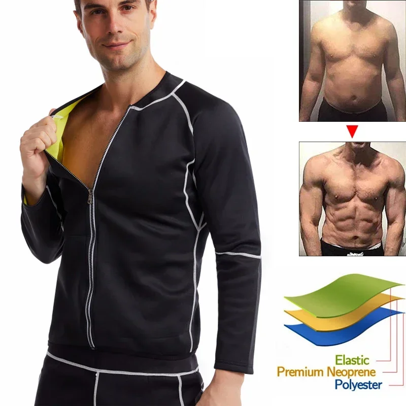 YBFDO Men Shapers Sauna Neoprene Sweat Jacket Workout Weight Loss Long Sleeve Waist Trainer Body Shaper with Zipper Undershirt