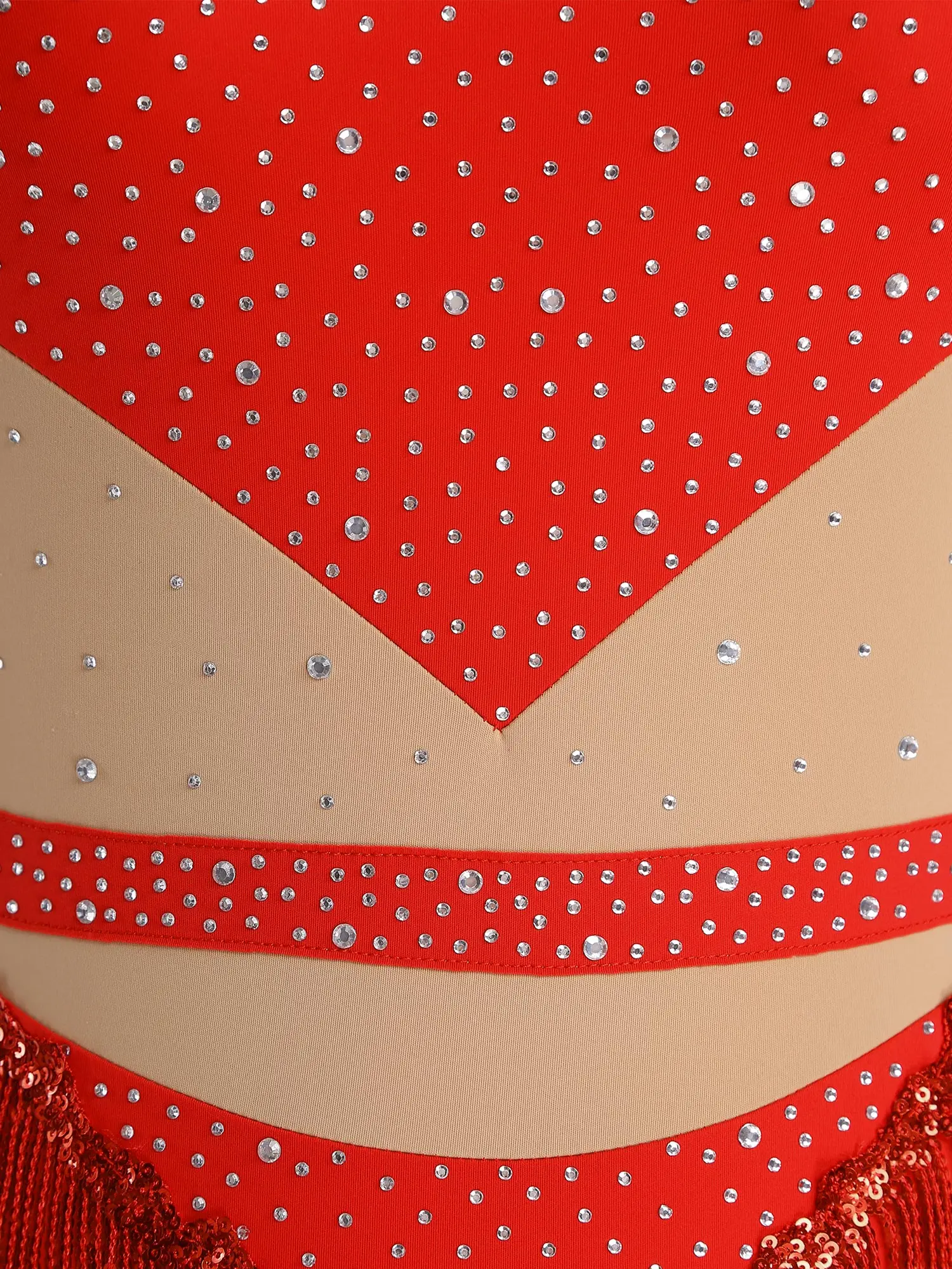 Damski strój do łyżwiarstwa figurowego, sukienka z dżetami, gimnastyczny kombinezon z spódniczką, kompletny strój taneczny z cekinami, frędzlami i długim rękawem.