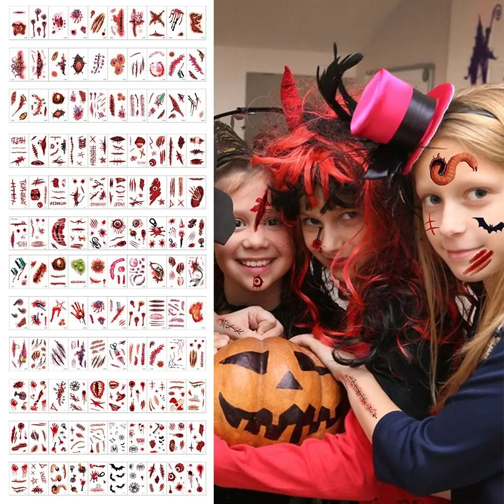 Mehrfarbige Halloween Tattoo Aufkleber Körper Make-up blutige 3D-Narbe temporäre Tattoos Aufkleber realistisch wasserdicht