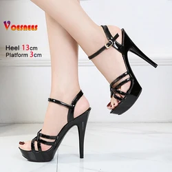 13CM High Heels Summer Office Work Black Sandals For Women 3CM Platform Narrowband Party Shoes 2025 New Model Catwalk Show Shoes