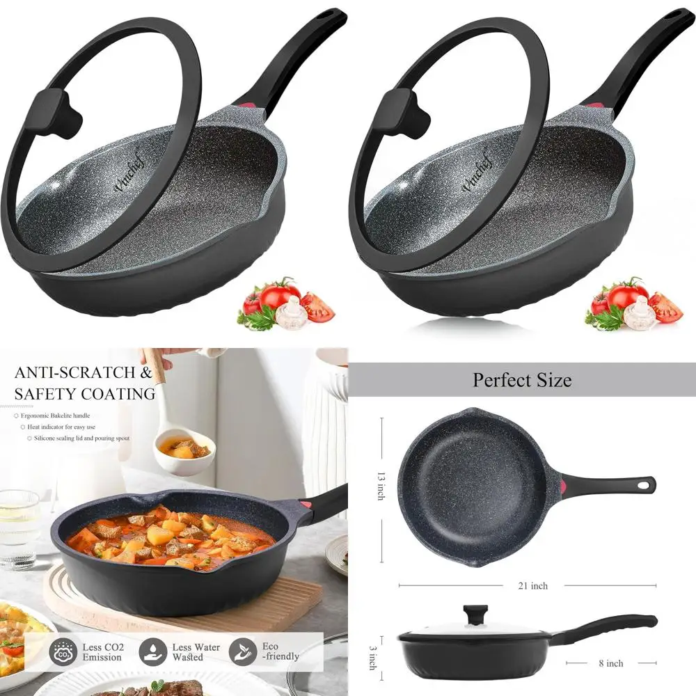 

12.5 Aluminum Nonstick Deep Frying Pan with Heat Indicator and Lid, Scratch & Stain Resistant, Induction Ready
