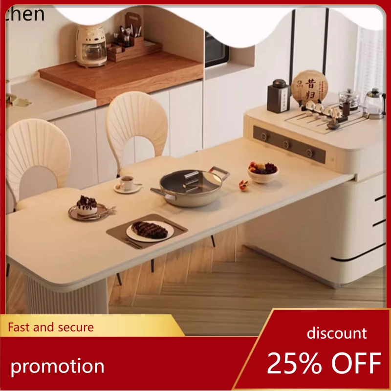 

HT rock slab island dining table integrated retractable simple small apartment light luxury middle island plus sink