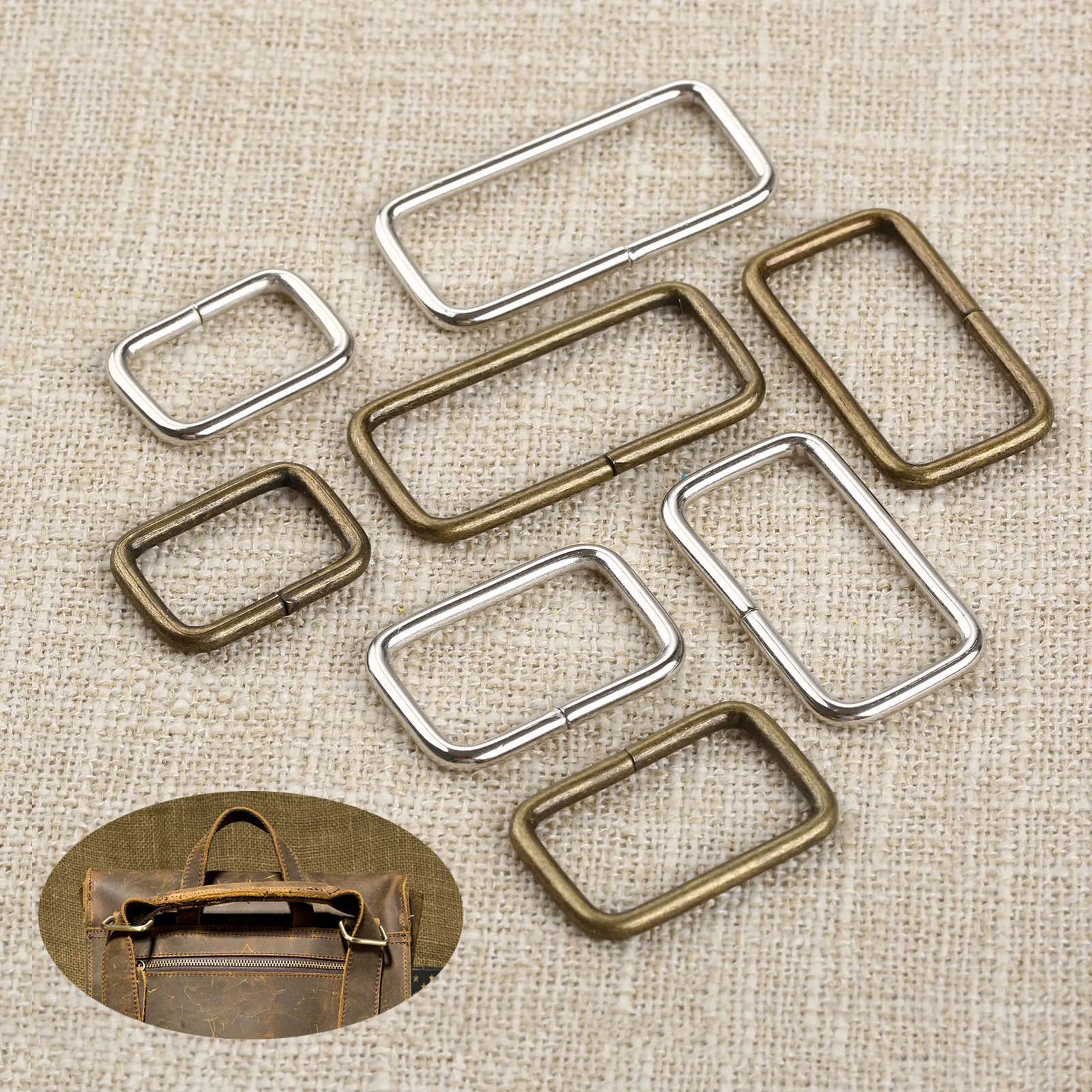 20pcs DIY Metal Thickness Handbag Leather Bag Purse Strap Belt Web Rectangle Square D Ring Buckle Clasp