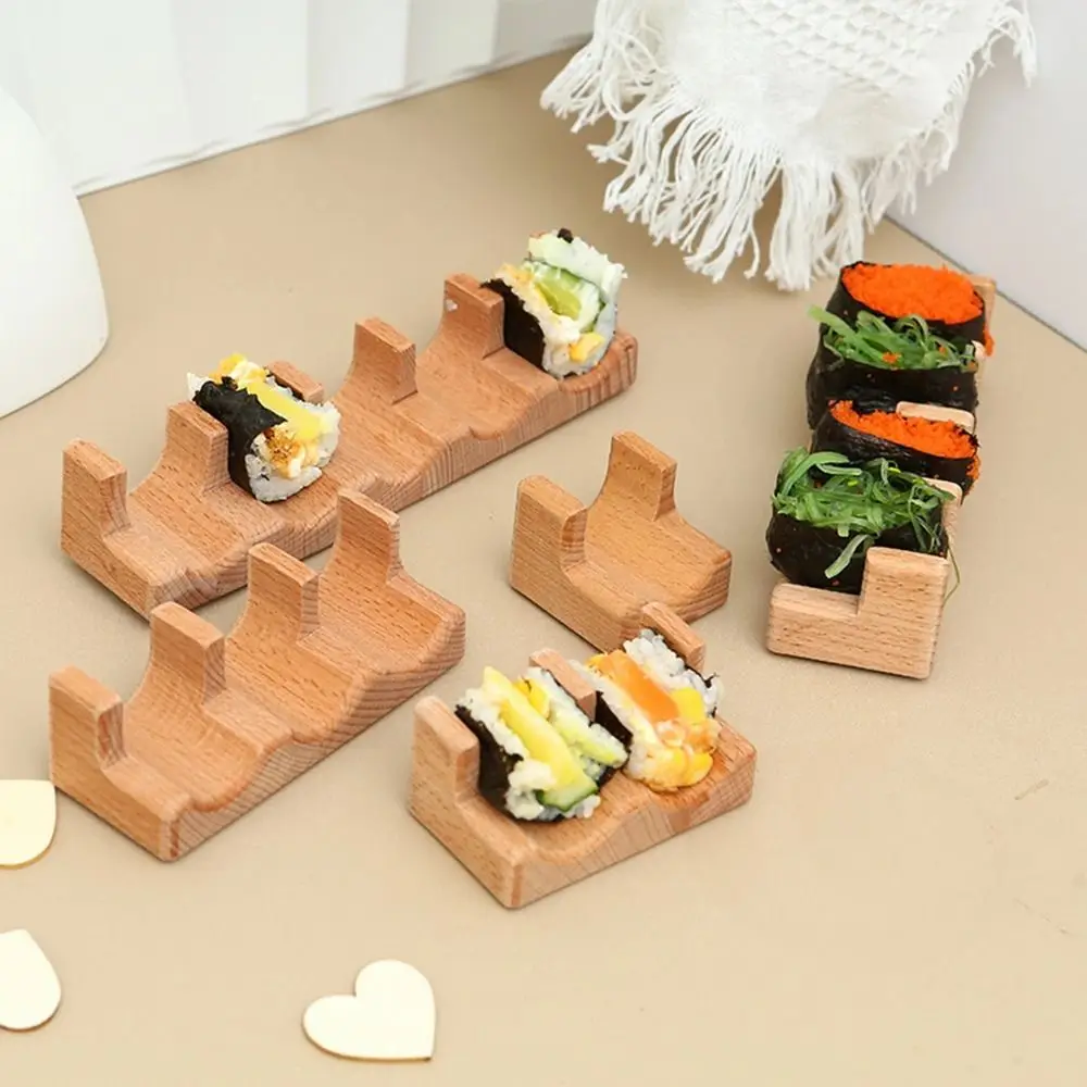 1/2/3/4/5 Slots Wooden Sushi Rack Japanese Style Multi Purpose Sushi Maker Holder Innovative U-shape Sushi Serving Tray