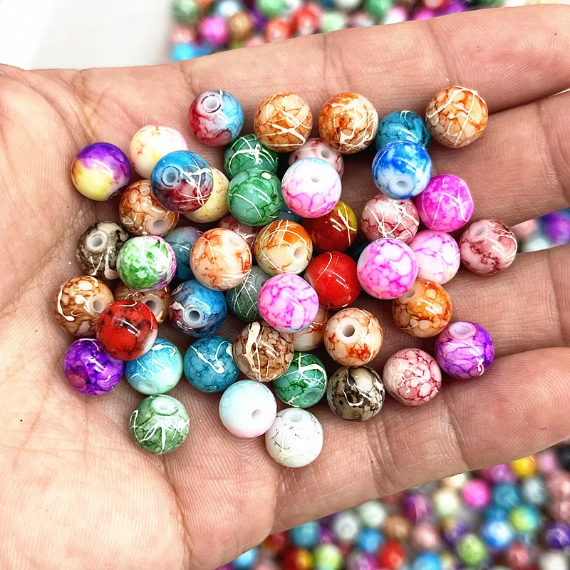 New Wholesale 4/6/8/10mm Glass Beads Round Loose Spacer Beads Pattern For Jewelry Making DIY Bracelet Necklace