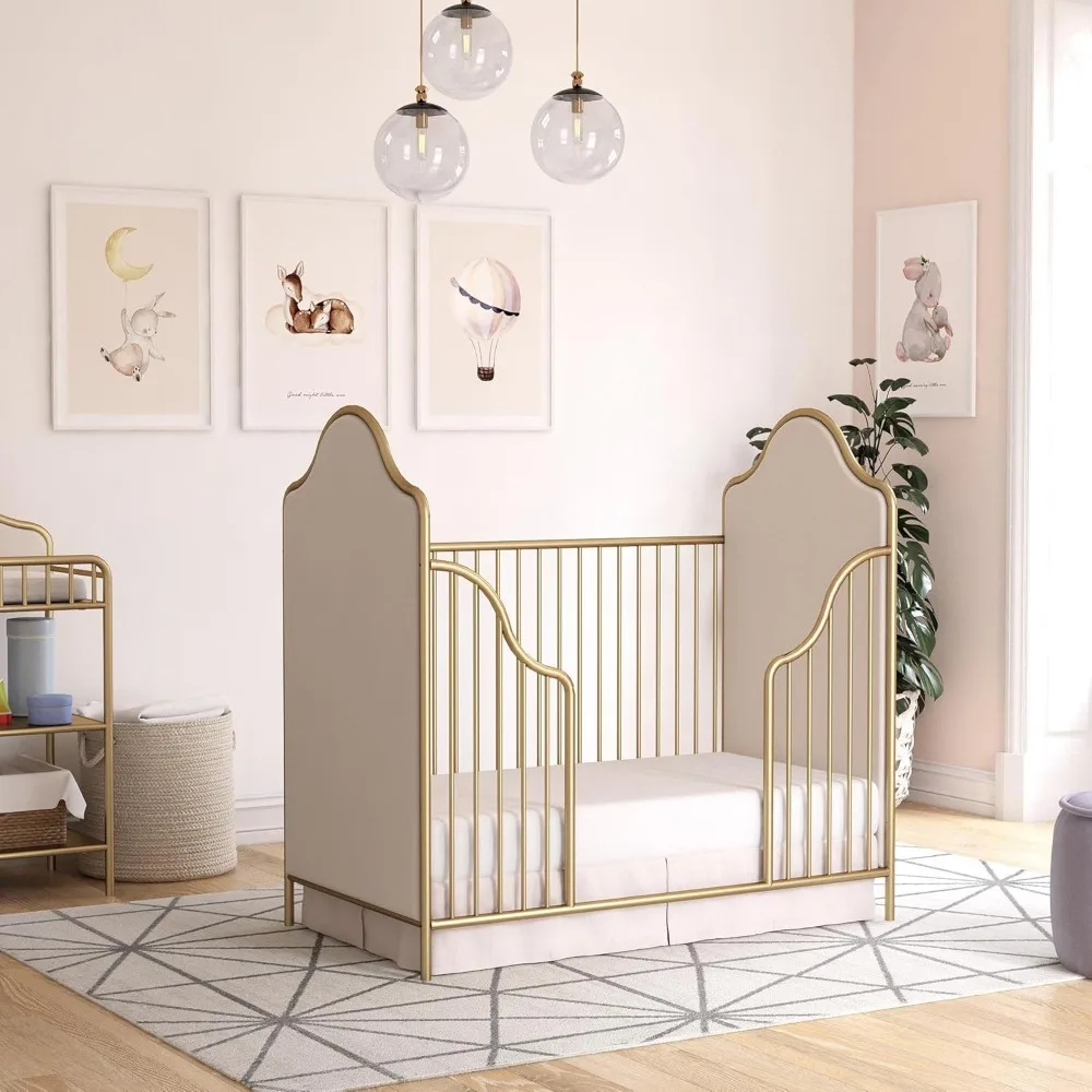 

Little Seeds Piper Upholstered Metal Crib, Gold