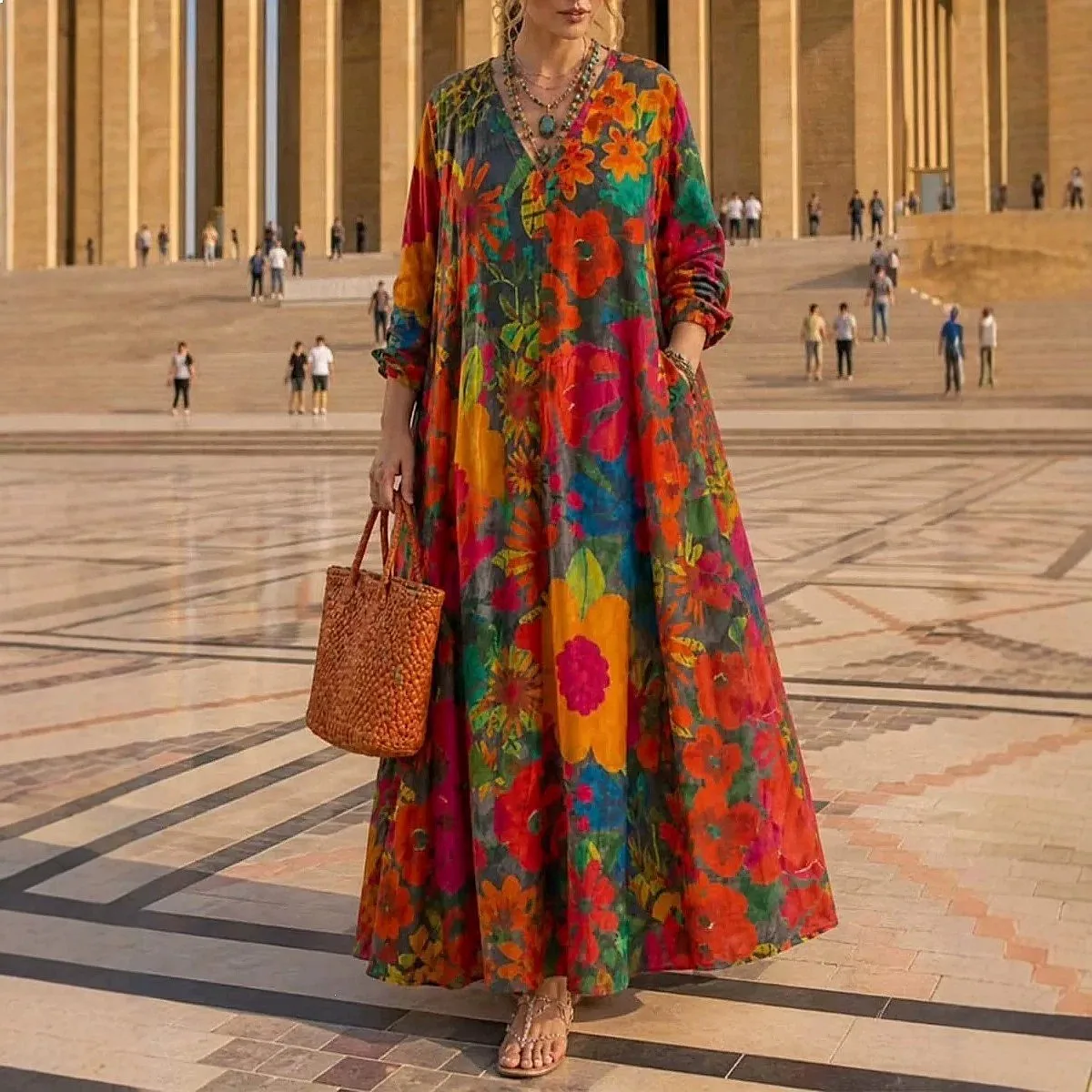 

Elegant Floral Print Long Dress Dresses for Women Spring Summer Maxi Dress Casual Long Sleeve Blouse Top