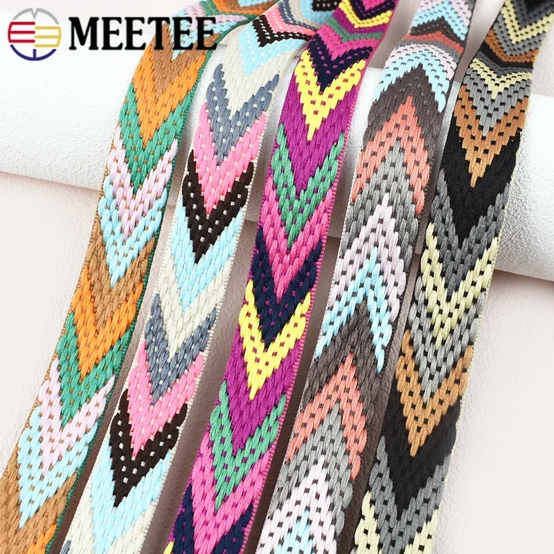 1-5M Meetee 22mm Polyester Jacquard Webbing Strap for Bag Shoulder Tape Ribbon Band Clothing Bias Binding DIY Sewing Accessories