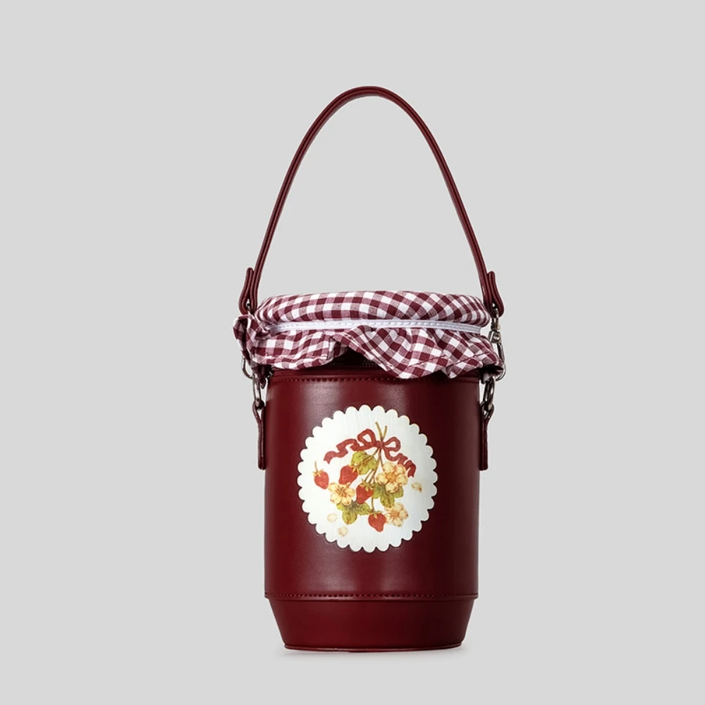 

Adult Creative Cute Cartoon Handbag Unique PU Bottle Shape Crossbody Bag Halloween Strawberry Jam Plaid Pleated Bucket Bag