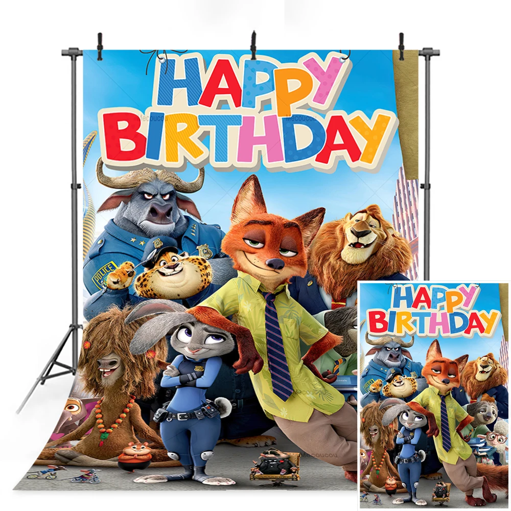 Disney Zootopia Judy Nick Cartoon Baby Girl Gifts Birthday Party Vertical Backdrop Custom Kid Room Photo Poster Decor Background