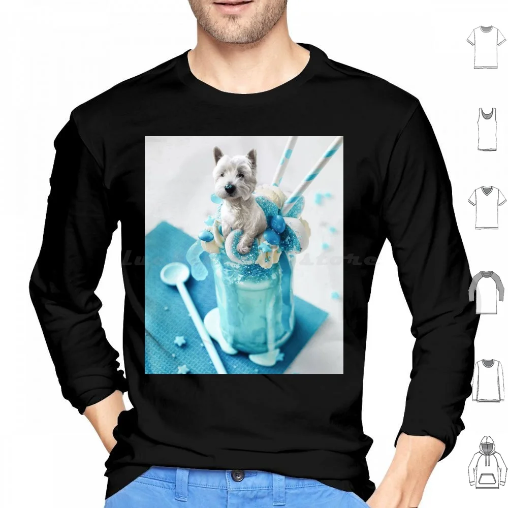 Westie Blue Marshmallow Shake Hoodie cotton Long Sleeve Westie Dog Terrier Puppy White Cute West Highland Terrier Pet