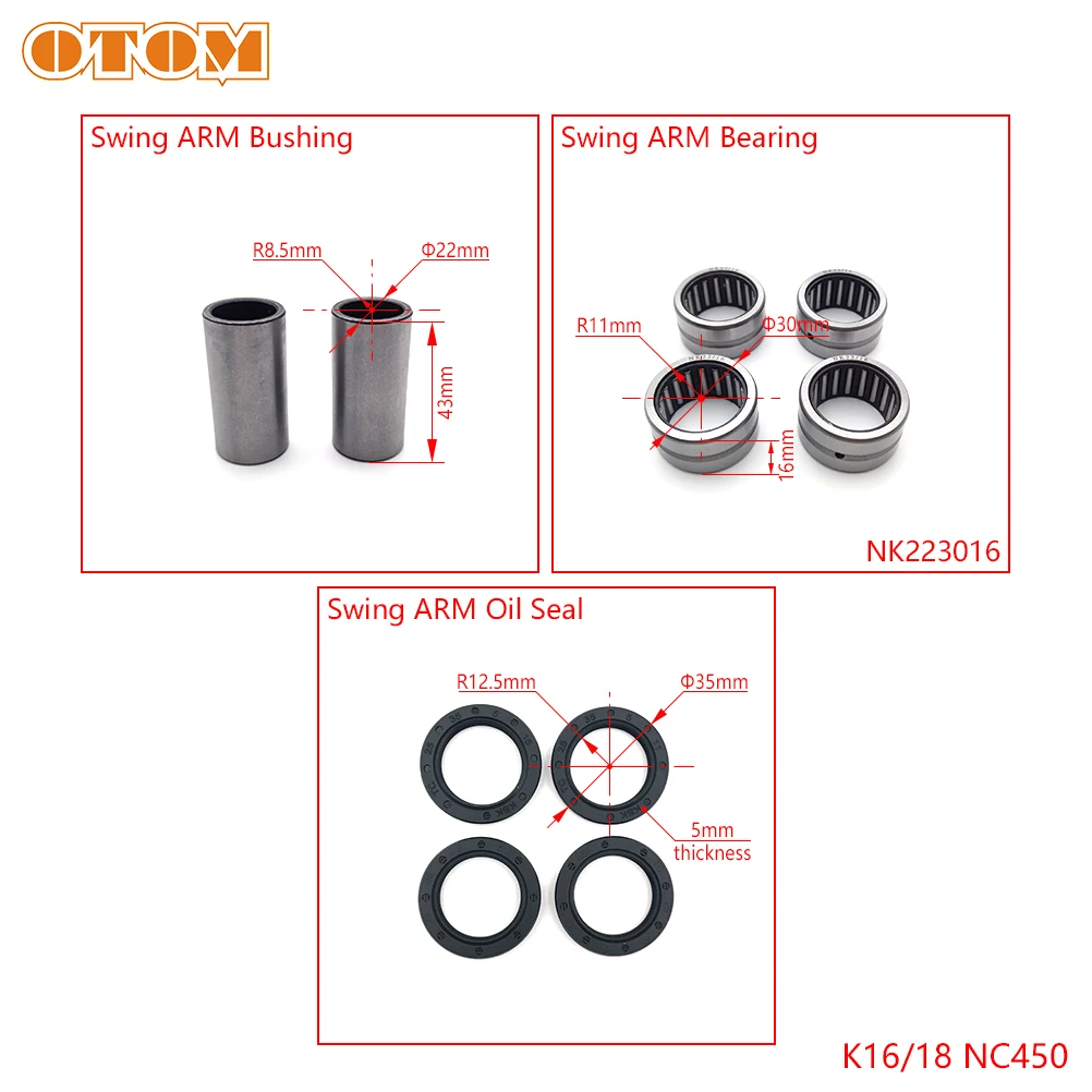 OTOM Motorcycle Swing ARM Oil Seal Needle Roller Bearing Bush Maintenance Kit For Chinese KEWS K16 K18 250 450 NC Motocross Part